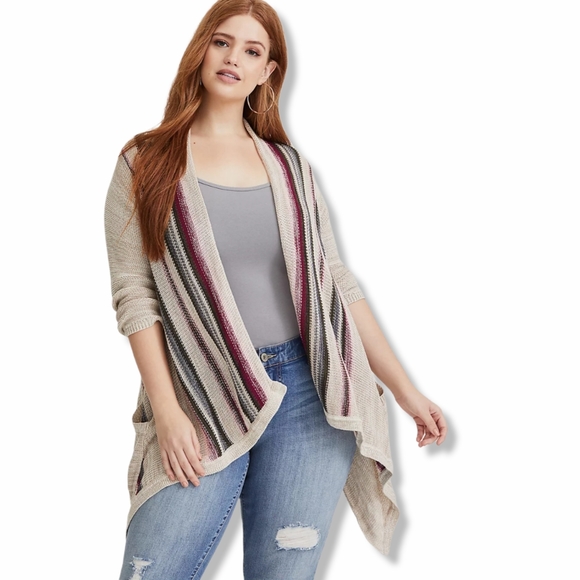 Torrid Multicolor Border Striped Open Front Cardigan 3X